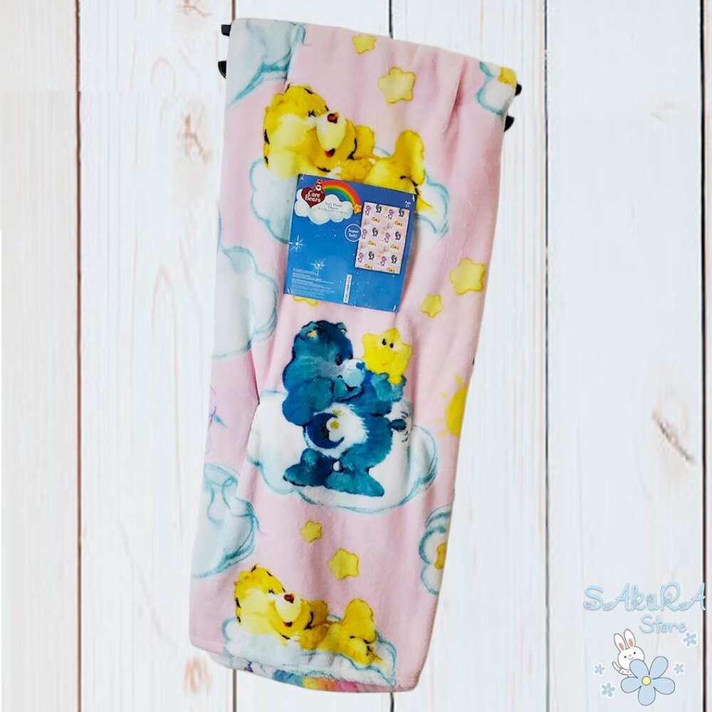 NWT CARE BEARS AUTHENTIC PINK PLUSH THROW BLANKET 60" x 70"